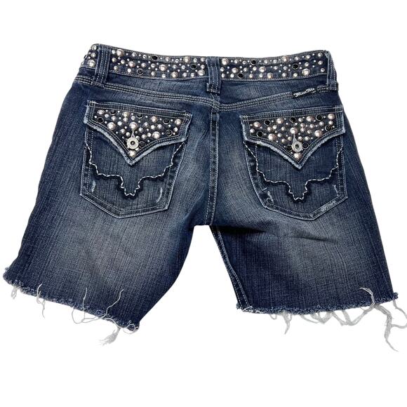 Miss Me Jean Shorts Women Size 27 Distressed Faded Washed Embroidered Studs Used - Picture 2 of 9